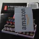 Oizeir 3Tier Expandable Plastic Spice Rack - Adjustable Length, Stability with Non-Skid Shelf, Three Tiers for Easy Visibility, Organizer for Kitchen Cabinet, Pantry or Countertop, White/Grey (1-Pack)