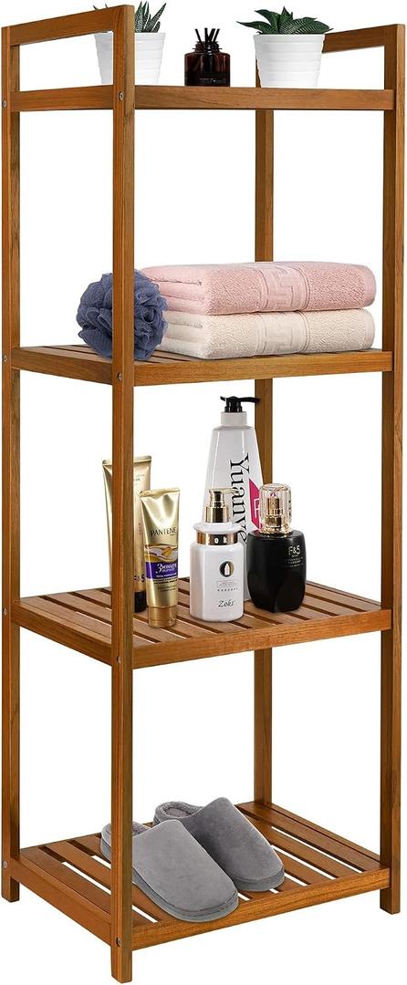 Utoplike Teak Wood Bathroom Shelf Organizer Stand, Standing Shelves Shower Caddy Units, Freestanding 4 Tier Bath Storage for Floor, Kitchen, Office, 30D x 40W x 110H cm