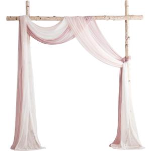 Floroom Wedding Arch Draping Fabric 3 Panels 20Ft Chiffon Fabric Drapes Arbor Drapery Wedding Ceremony Reception Swag Decorations (Dusty Rose +Blush +White)