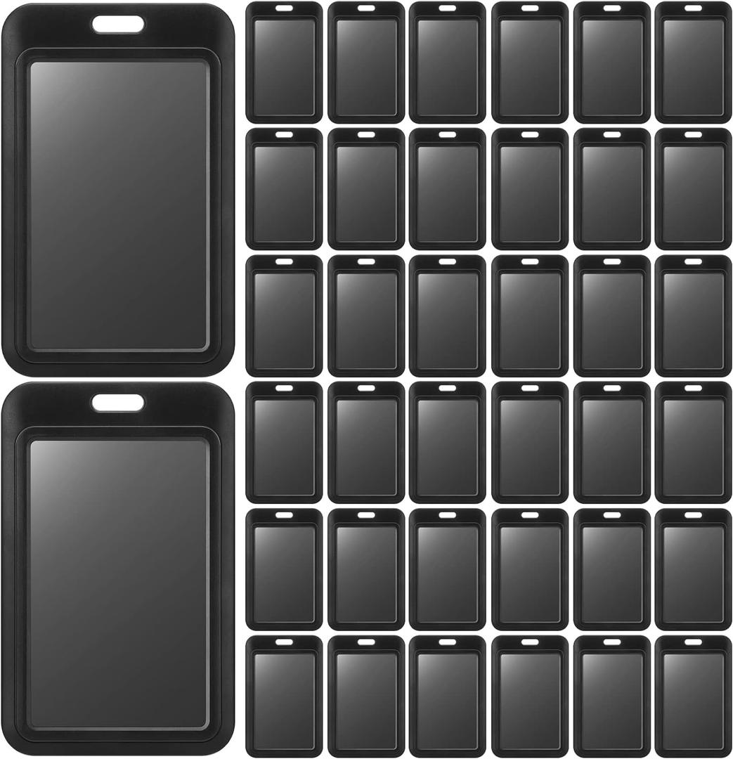 Eaasty 40 Pcs Hard Plastic ID Badge Holder Vertical Slide Open Card Case Black Name Tag Holders Badge Sleeve ID Case Protector with Clear Window for Nurses Office Credit Cards