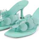 Goolita Women's Suede Sequin Kitten Heels Flip Flops Open Square Toe Strappy Thong Slide Heeled Sandals Comfort Prom Party Mules Heels (8.5, Green)