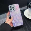 Case for iPhone 13 Pro Max,Cute Sparkle Lens Protector Laser Feather Pattern Full CameraProtection Anti-Drop Frame Electroplated Button Stylish TPUProtective Case-TaroPurple