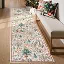 Lahome Christmas Hallway Runner Rug 2x8, Non Slip Soft Long Kitchen Carpet Runner, Washable Low Pile Xmas Tree Carpet Runner for Entryway Bathroom Holiday Winter Decor, Beige