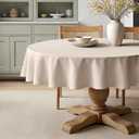 MIULEE 90 Inch Round Tablecloth, Linen Textured Table Cloth, Waterproof Stain Resistant Washable Table Cover for Dining Room, Wedding, Party, Outdoor, Ivory