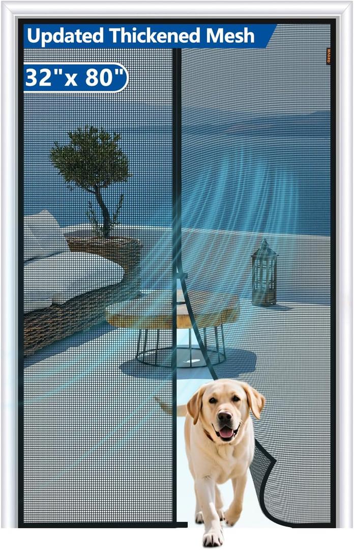 MAGZO Upgraded Thicker 250g/m Magnetic Screen Door Fit Door Size 32 x 80 Inch, Mesh Size 34" x 81", Reinforced Heavy Duty Windproof Net Screen with Magnet for Front/Back/Sliding/Patio MAGZO Upgraded Thicker 250g/m Magnetic Screen Door Fit Door Size 32 x 80 Inch, Mesh Size 34" x 81", Reinforced Heavy Duty Windproof Net Screen with Magnet for Front/Back/Sliding/Patio