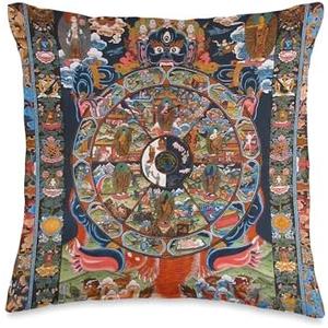 Tibetan Buddhist Wheel Of Life Throw Pillow 16x16