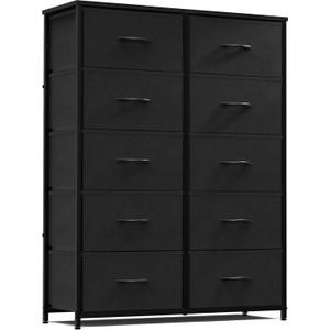 Sweetcrispy Dresser, Tall Dresser for Bedroom, Drawer Dresser Organizer Storage Drawers with 10 Drawers, Chest of Drawers with Fabric Bin, Steel Frame, Wood Top for Bedroom, Closet, Entryway (31.5"D x 11.8"W x 45.7"H (10 Drawers), Black)
