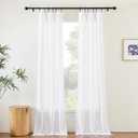 NICETOWN White Sheer Curtains 96 inches Long, Rod Pocket & Back Tab Faux Linen Weave Semi Sheer Window Treatments Privacy with Light Filtering for Living Room, 2 Panels, W34 x L96