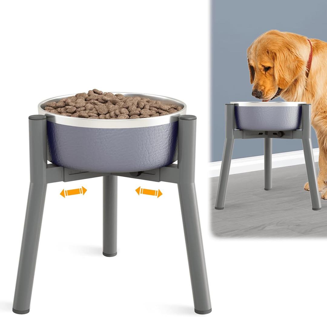SHAINFUN Grey Metal Stand for Large Dogs, Adjustable Width Tall Elevated Bowls for 7-10.6" Dishes, Food Water Feeder, Raised Holder, 11" Tall (Bowl Not Included)