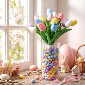 115 Pcs Easter Table Centerpieces with 15 Colorful Artificial Tulip and 100 Pastel Lightweight Multicolor Eggs Vase Filler Easter Table Decors for Spring Home Centerpiece Decor