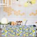 24 pcs Capri Lemon Print Party Favor Bags Kraft Paper Gift Bags, Blue Tiles Yellow Lemon Goodie Candy Bags Kraft Treat Paper Bags with Stickers for Spring Summer Birthday Wedding Party Supplies