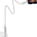 SAIJI Gooseneck Cell Phone Holder, Clamp Universal Lazy Mount Clip Hands Free Flexible Long Arm Bracket Grip for 4-7 Phones Mobile Stand Baby Monitor for Desk, Bed, Office, Kitchen (White) (33.5 in)