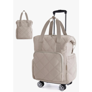 BAGSMART Rolling Duffle Bag with Wheels, 35L Carry on Travel Bag with Detachable Wheels, PVC Wet Pocket Duffle Bag with Handle, Camel