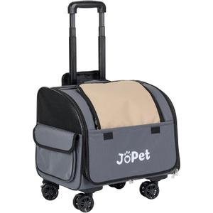 Pet Bag Carrier with Wheels, Pet Backpack with Wheels, Small Dog Carrier, cat Carrier, Detachable Wheels, Travel Bag, Pet Trolley, Soft Sided Carrier with Wheels, Foldable Carrier (Oat Grey)