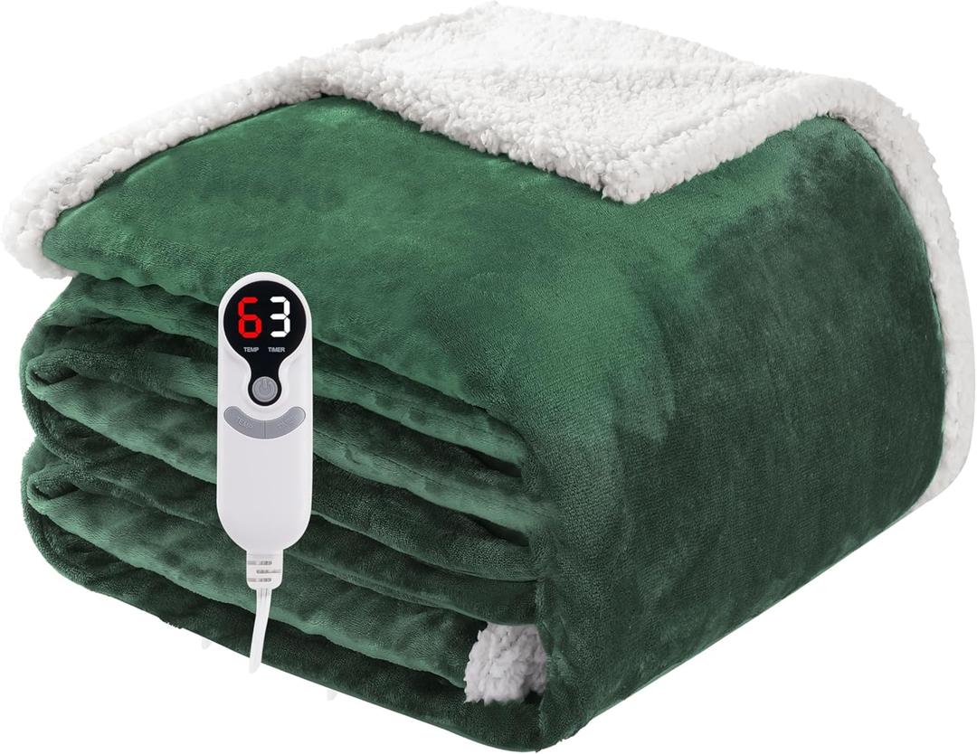 Electric Heated Blanket Full Size 72"x84", Soft Flannel with Overheat Protection, 9 Adjustable Heat Settings & 10-Hour Auto-Off Timer, Fast Heating for Winter Comfort, Dark Green