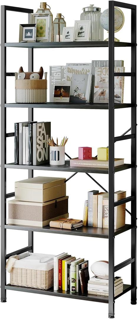 Sweetcrispy 5 Tier Bookshelf, Bookcase Shelf Storage Organizer, Black