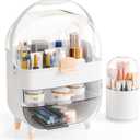Yieach Makeup Skincare Organizer for Face Care Beauty Product,and Countertop Makeup Organizer with Cover,Make up Brush Holder,Large Capacity Cosmetic Storage Box & Caddy for Bathroom,Dresser,White