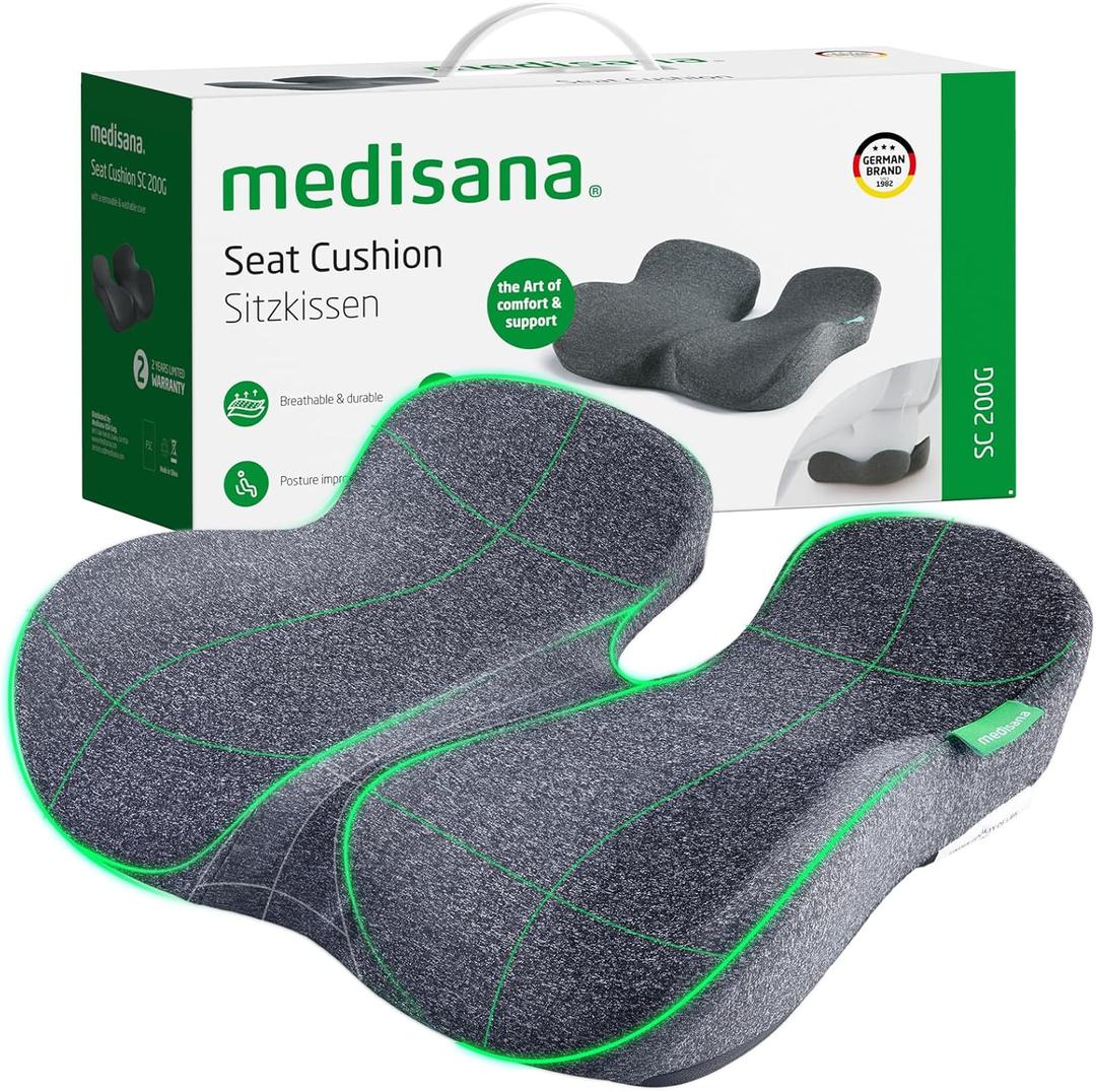 Medisana Seat Cushion, SC 200G Seat Cushions for Office Chairs, Car Seat, Wheelchair - Sciatica & Tailbone & Coccyx Pain Relief Pillow for Driver Sedentary PeopleSize:22.8 * 16.5 * 4.3 in-Grey (XX-Large)