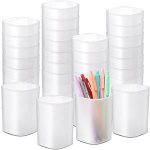 30 Pack Pen Holder Pen Cups for Desk Organizers and Storage Stationery Plastic Matte Pencil Holder Cups Ins Style Transparent for Office School Supplies (White)