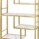 AT-VALY 6 Tier Bookcase Bookshelf, 72.4”Tall Modern Freestanding Bookshelf with 6 Shelves, Faux Marble Open Display Storage Book Shelves for Living Room Bedroom Home Office (Gold)
