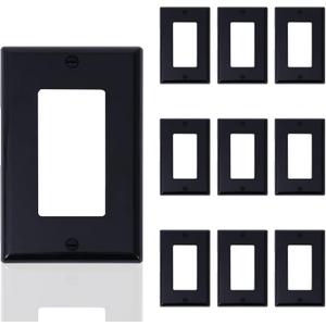 2 x ThunderWay Decorator Light Switch or Receptacle Outlet Wall Plate, Gloss Finish, Size 1-Gang 4.48" x 2.71", Unbreakable Polycarbonate Thermoplastic, UL Listed, Black