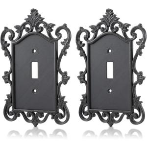 2 Pcs Gothic Coffin Light Switch Cover Black Outlet Covers Wall Plate Victorian Gothic Home Decor Baroque Vintage Rococo Design Plug Plate Vintage Interior Home Decor(Single Toggle 1)