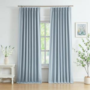 WEST LAKE 90 Inches Length Dusty Blue Pinch Pleated 100 Blackout Curtain Panels with Liners,Linen Textured Drapes for Bedroom Living Room,Energy Efficient Backtab Hooks Window Treatment,40" Wx90 Lx2