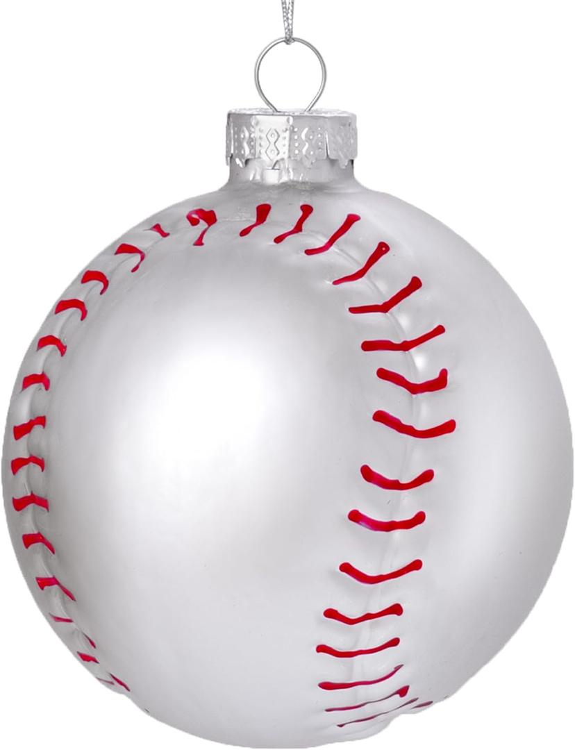 Joiedomi Christmas Baseball Glass Small Ornament, Funny Sports Ball Glass Blown Mini Ornament, Boys Sports Decorations for Xmas Gift Holiday Party Favor Indoor Decoration