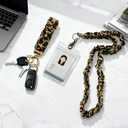 Stretchy Scrunchie Lanyard for Id Badges, Cute Teacher Lanyard Keychain Wristlet with 4 Id Holders for Women,Nurses (Leopard)