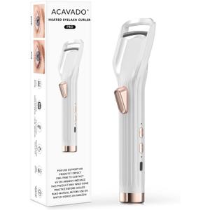 Heated Eyelash Curler Premium PRO - Fast Heat up in 8s - 24 Hours Long Lasting - Rechargeable Electric Eyelash Curler with Type-C, Innovative L Silicone, 2 Heat Modes, Anti-Burn Eyelid, White-FC
