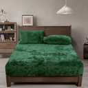 PHF Truly Velvet Fitted Sheet Only Queen Size, Luxury Super Soft Cozy Comfy Flannel Bottom Sheet with 15" Deep Pocket,Suitable for Fall Winter and Spring, No Pillowcases, Emerald Green