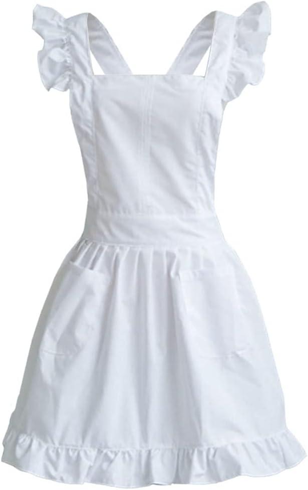Petite Maid Ruffle Retro Apron Kitchen Cooking Cleaning Fancy Dress Cosplay Costume (White)