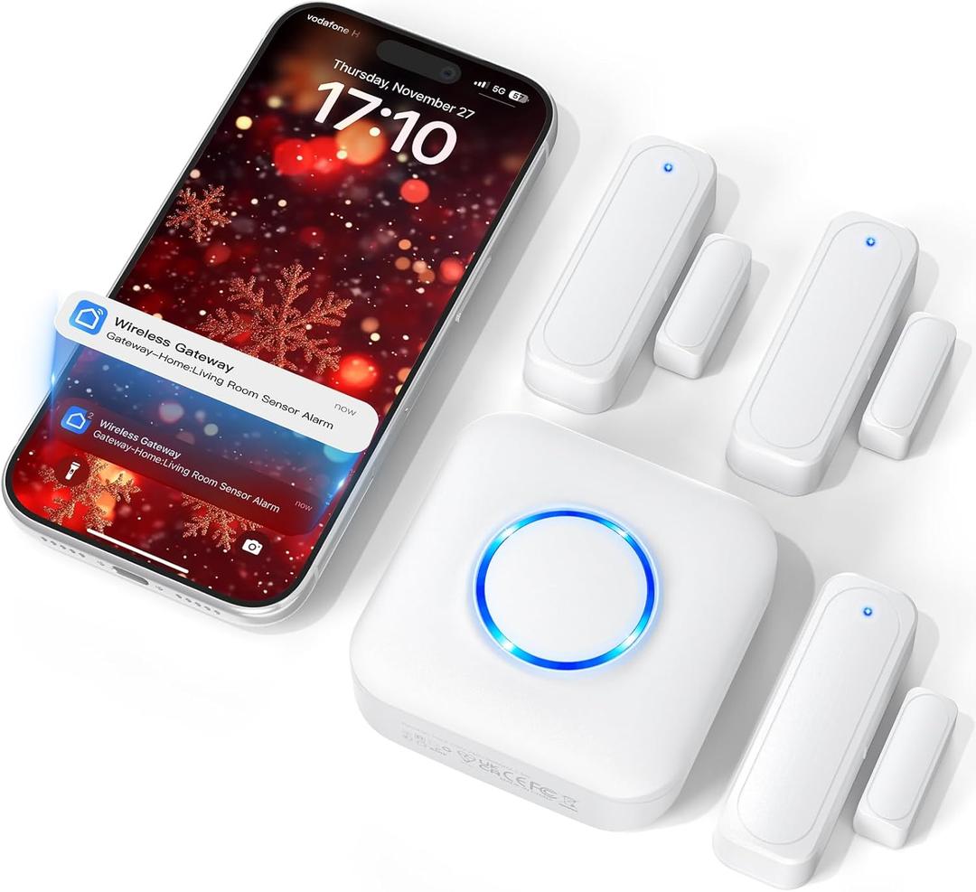 WiFi Door Sensor Chime, Smart Door Open Alert Window Sensor for Business/Home/Kids Safety, Real-Time App Notification, 500ft Range, 32 Melodies, 5 Volume Levels, Window Contact Sensor Alarm Kit (White)