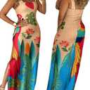 CHICME Women's Summer Maxi Dress Casual Thick Strap Square Neck Boho Sundress Split Vacation Dresses with Pockets (L)