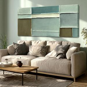 Modern Green White Hand Painted Canvas Wall Art Living Room 24x48 Inch