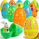 JOYIN 12 Pcs 7" Jumbo Plastic Easter Eggs, Bright Solid 6 Assorted Colors Printed Empty Eggs for Filling Treats Easter Party Favor Hunt Basket Stuffers Fillers Classroom Prize Supplies Toy