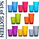 US Acrylic Optix Plastic Reusable Drinking Glasses (Set of 16) 14oz Rocks & 20oz Water Cups in Jewel Tone Colors | BPA-Free Tumblers, Made in USA | Top-Rack Dishwasher Safe