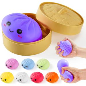 Dumpling Squishy Toys, Gaint Dumpling Squishy Mystery Box, Colorful Squishies Dumplings Stress Balls Toy, Stocking Stuffers with Food Steamer Stretchy Desk Toy (Purple)