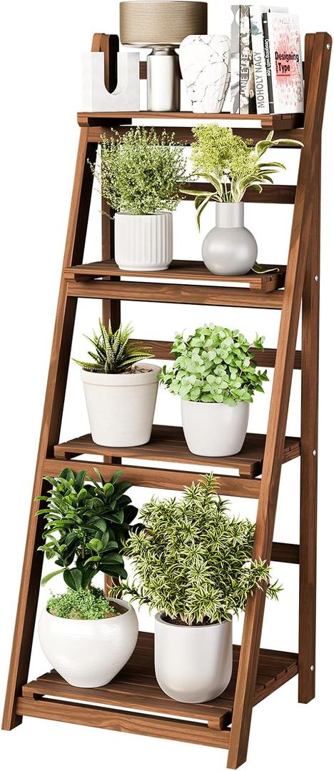 IDZO 4 Tier Wooden Ladder Shelf 44 in Bookcase Ladder Shelf Storage Shelves Rack Shelf Unit for Office and Home 44 x 16.5 inches, Wood Brown
