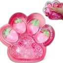 Pink Cat Paw Taba Squishy Toys, Soft Strawberry Fufu Squishy Stress Sugar Balls for Kids and Adults, Cat Paw Squeeze Ball Sensory Toys for Party Favors, Easter Basket Stuffers, Birthday Gifts