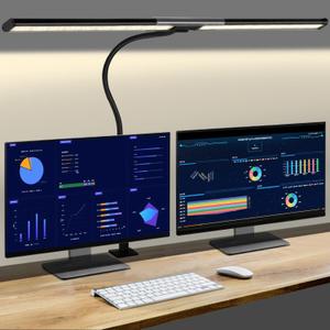 33Inch Desk Lamp for Home Office, Eye-Caring Architect Desk Lamp with Clamp, 24W Ultra Bright Auto Dimming Computer Light Stepless Dimming and Tempering Table Light for Reading, Study, Work