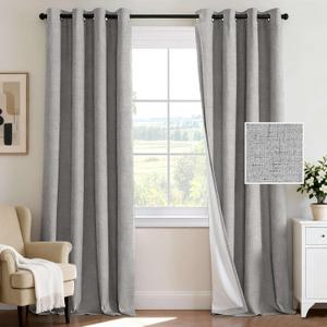 H.VERSAILTEX 100% Blackout Curtain for Bedroom 84 Inches Long Grommet Linen Face Full Light Blocking Curtain Drape for Living Room Thermal Insulated Linen Look Curtain 1 Panel, 52" W x 84" L, Dove