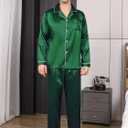 2 x Men's Silky Satin Pajama Sets Mens Sleepwear Big and Tall Pajamas for Men Loungewear Summer Pjs Lounge Set M-5XL (Green)
