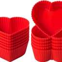 JOERSH 12pcs Silicone Cupcake Baking Cups Muffin Liners, Heart Shaped Pastry Liner, Non-stick Silicone Molds for Anniversary Wedding