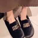 PXPUIQ Cozy Faux Fur Slippers with Stylish Letter Embroidery Non-Slip Rubber Sole Soft Indoor Slippers for Home 41