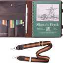 Robrasim Handmade Leather Sketchbook Cover, Artist Sketch Pad Holder for 9"X12" Top Spiral Bound Sketchbook, Drawing Book Pencil Case, Journal Portfolio with Shoulder Strap, Artist Gifts,Brown