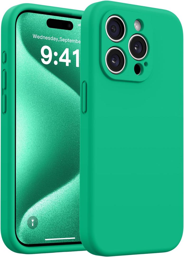 AOTESIER Magnetic for iPhone 15 Pro Case, Upgraded Full Camera Protection | Food Grade Silicone | MagSafe Compatible | Shockproof Protective Phone Case with Anti-Scratch Lining, Emerald Green