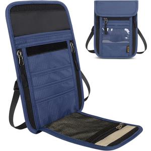 Travel Neck Wallet RFID Blocking  Hidden Passport Holder & Anti-Theft Money Pouch for Men & Women, Lightweight Concealed Undergarment Organizer with Adjustable Strap, Secure Document Holder (Dark Blue)