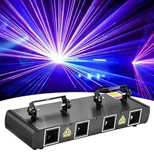 DJ Lights, BSYUN 2021 Version 4 Lens RGBY Sound Activated DJ Led Projector Party Lights Compatible with DMX512 Controller for Birthday Disco Dance Events Show (Black)