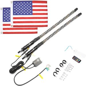 KEMIMOTO 2pc 2ft Spiral Whip Lights for Side by Side, Smart Phone Control LED Whip Lights for UTV ATV Buggy Boat Offroad Compatible with Polaris RZR Can-Am Maverick X3 Sportsman